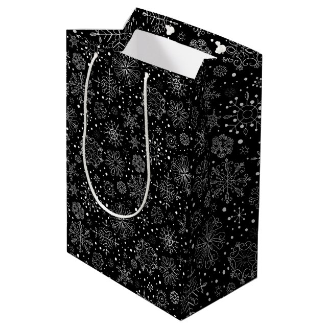 Christmas Snowflakes Pattern Black And White Medium Gift Bag (Back Angled)