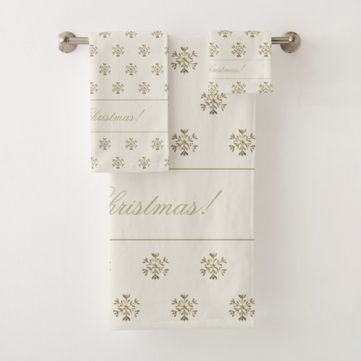 Christmas Snowflakes Pattern Elegant Creamy Gold Bath Towel Set ...