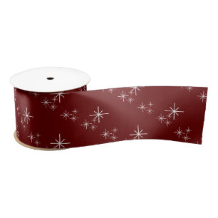 Christmas Snowflakes Pattern Festive Red Satin Ribbon