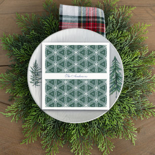 Christmas Snowflakes Pattern Personalised Green Napkin