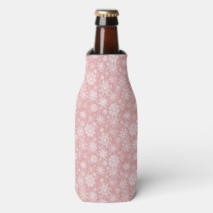 Christmas snowflakes pattern Pink Bottle Cooler