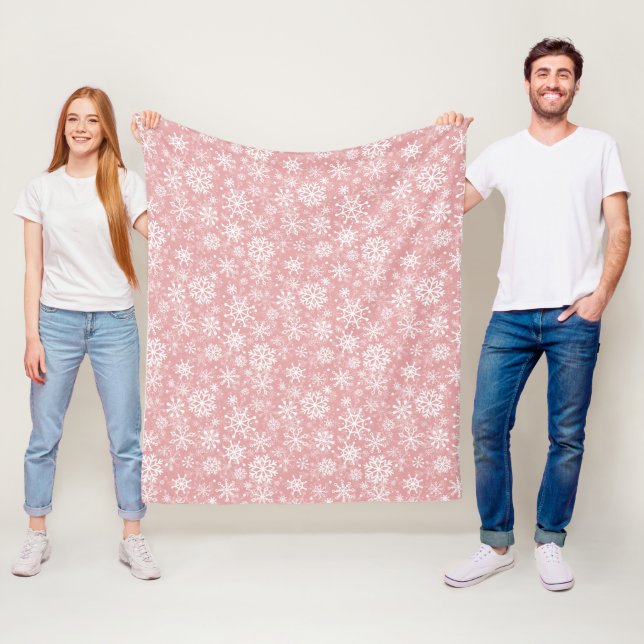 Christmas snowflakes pattern Pink Fleece Blanket (In Situ)