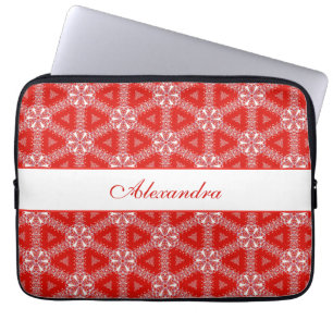 Christmas Snowflakes Pattern Red Personalised Laptop Sleeve