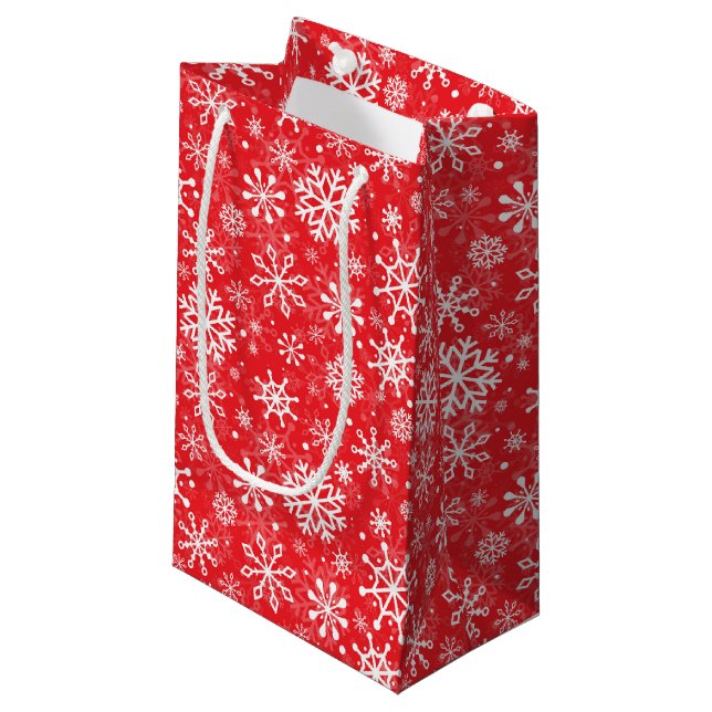 Christmas snowflakes pattern Red Small Gift Bag (Front Angled)