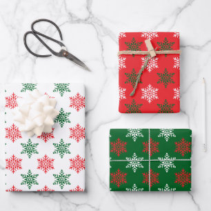 Christmas Snowflakes Pattern Red White Green Cool Wrapping Paper Sheet