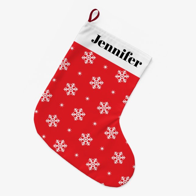 Christmas Snowflakes Personalised Large Large Christmas Stocking (Front (Hanging))