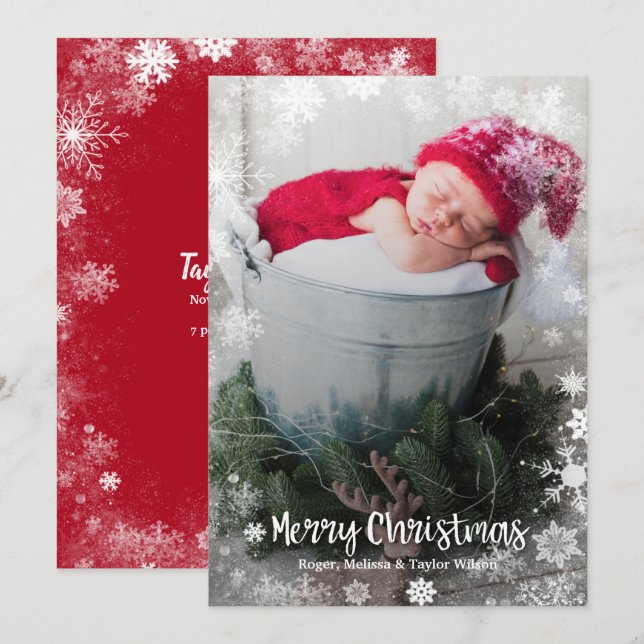 Christmas Snowflakes Photo Birth Announcements (Front/Back)