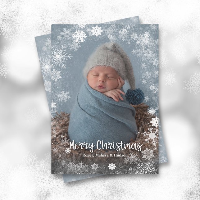 Christmas Snowflakes Photo Birth Announcements (Creator Uploaded)