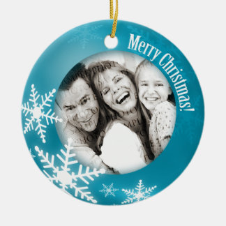 Christmas Snowflakes Photo Blue ornament