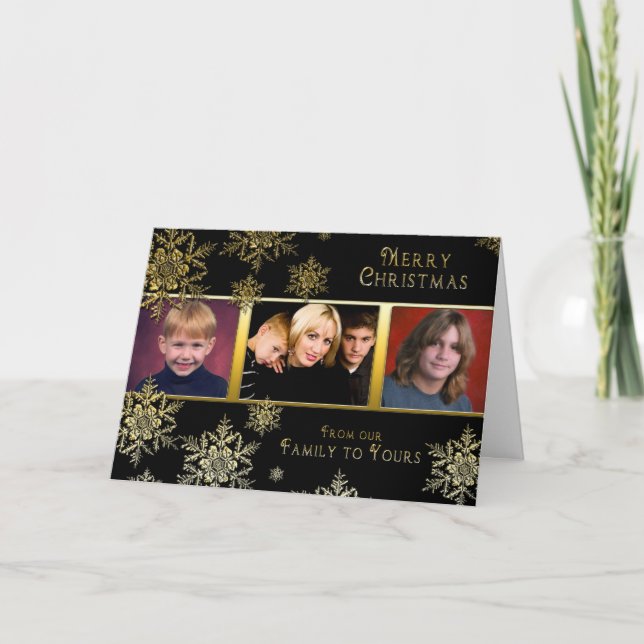 Christmas Snowflakes Photo Card - Black/Gold (Front)
