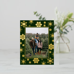 Christmas Snowflakes Photo   Green Foil Holiday Postcard