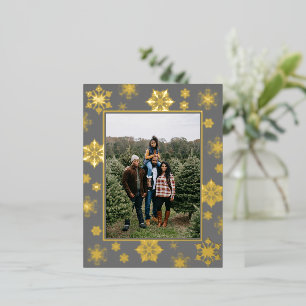 Christmas Snowflakes Photo   Grey Foil Holiday Postcard