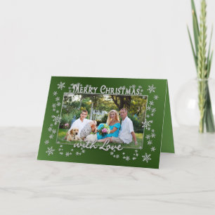 Christmas Snowflakes - Photo Insert - Green Holiday Card