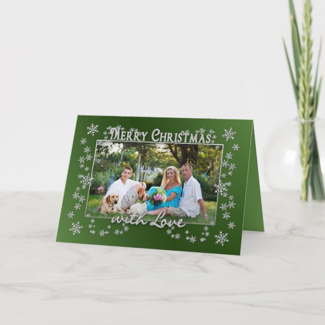 Christmas Snowflakes - Photo Insert - Green Holiday Card (Front)