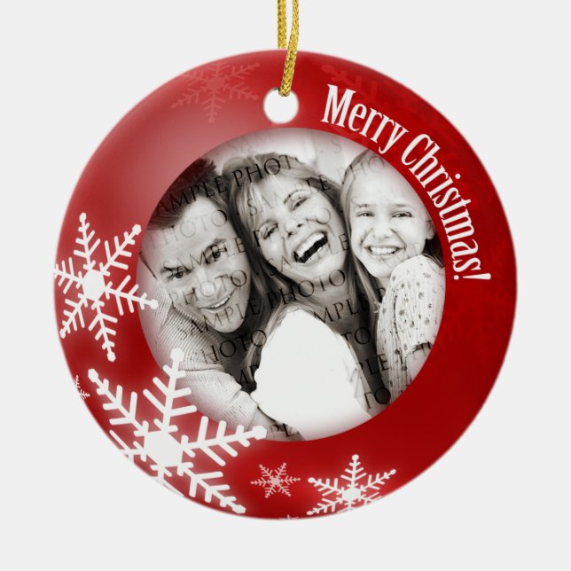 Christmas Snowflakes Photo Red ornament (Front)