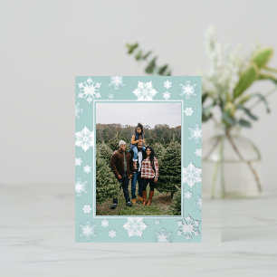Christmas Snowflakes Photo   Teal Foil Holiday Postcard