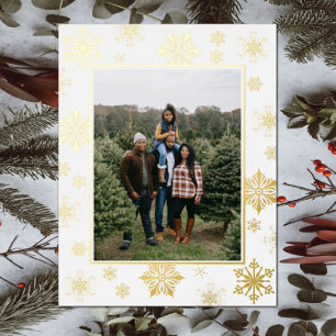 Christmas Snowflakes Photo   White Foil Holiday Postcard