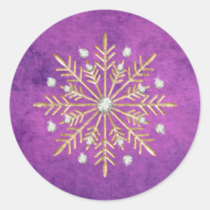 Christmas Snowflakes Purple & Gold Classic Round Sticker