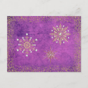 Christmas Snowflakes Purple & Gold Holiday Postcard