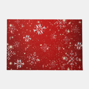 Christmas Snowflakes, Red Background, Doormat