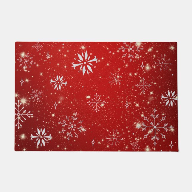 Christmas Snowflakes, Red Background, Doormat (Front)