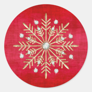 Christmas Snowflakes Red & Gold Classic Round Sticker