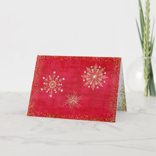 Christmas Snowflakes Red & Gold Holiday Card