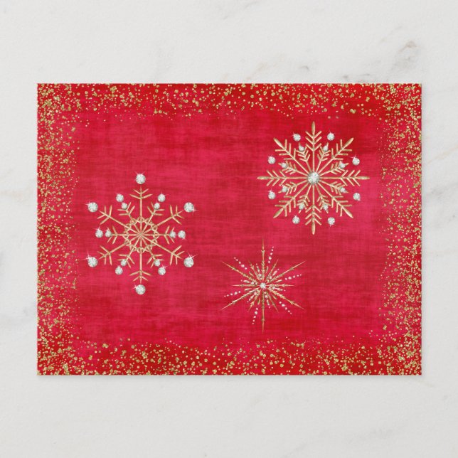 Christmas Snowflakes Red & Gold Holiday Postcard (Front)