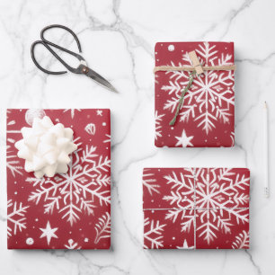 Christmas Snowflakes Red White Snow Decoupage Wrapping Paper Sheet
