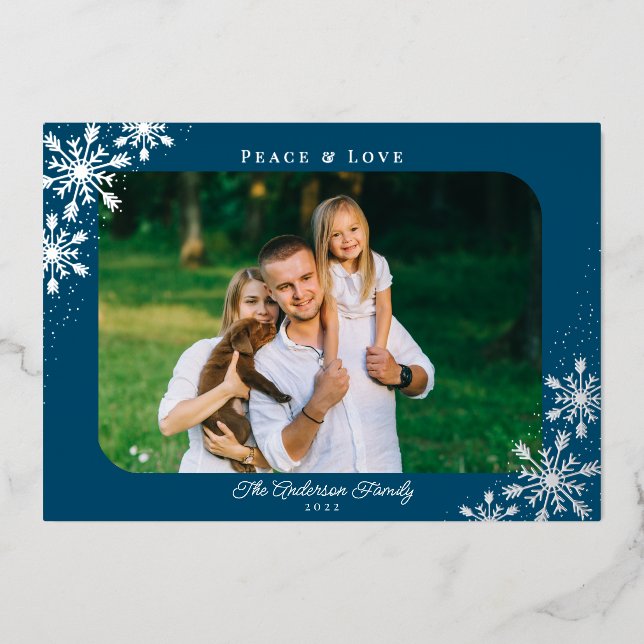 Christmas Snowflakes Rounded Corne Photo Silver Foil Holiday Card (Front)