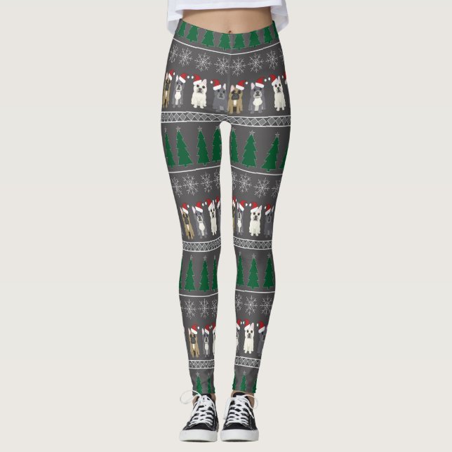 Christmas Snowflakes, Santa Dog, Tree Leggings (Front)