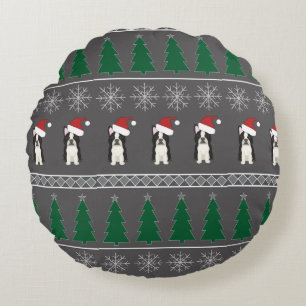 Christmas Snowflakes, Santa Dog, Tree Round Cushion