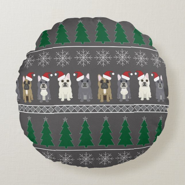 Christmas Snowflakes, Santa Dog, Tree Round Cushion (Front)