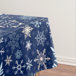 Christmas Snowflakes Scandinavian Deep Blue Tablecloth
