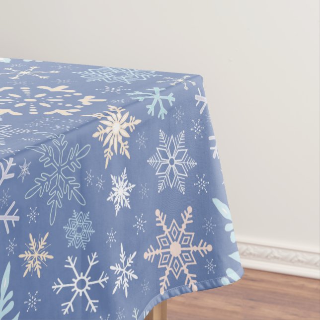 Christmas Snowflakes Scandinavian Winter Blue Tablecloth (In Situ)