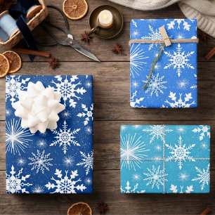 Christmas Snowflakes Shades Of Blue Wrapping Paper Sheet