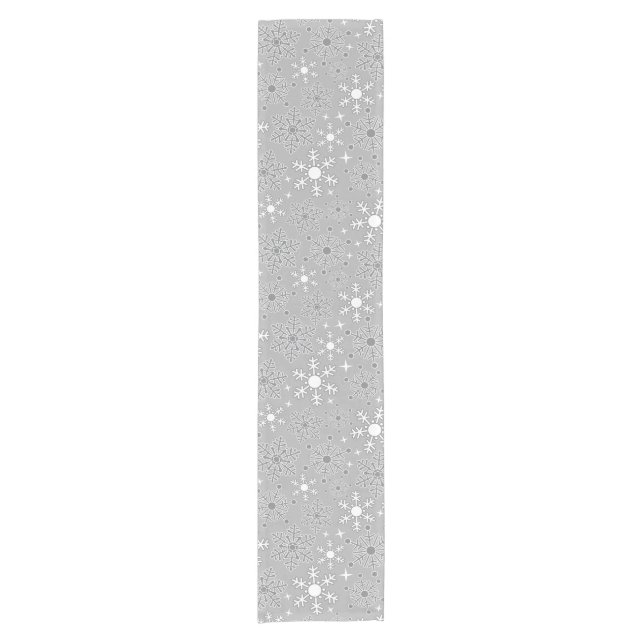 Christmas snowflakes silver grey pattern short table runner (Front)