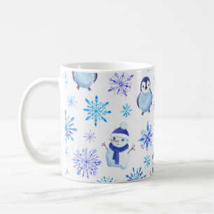 Christmas Snowflakes, Snowmen and Penguins Coffee Mug