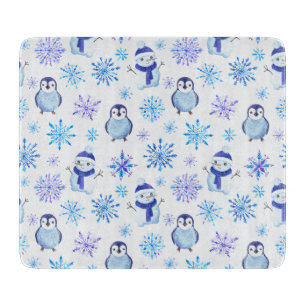 Christmas Snowflakes, Snowmen and Penguins Cutting Board