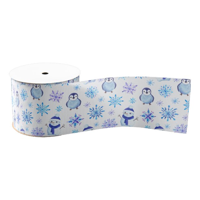 Christmas Snowflakes, Snowmen and Penguins Grosgrain Ribbon (Spool)