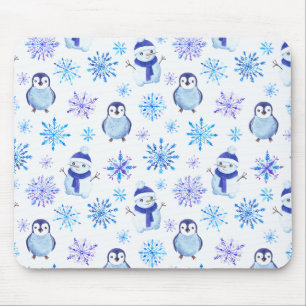 Christmas Snowflakes, Snowmen and Penguins Mouse Mat