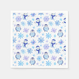 Christmas Snowflakes, Snowmen and Penguins Napkin