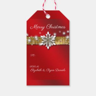 Christmas Snowflakes Sparkle Red Satin Gift Tags