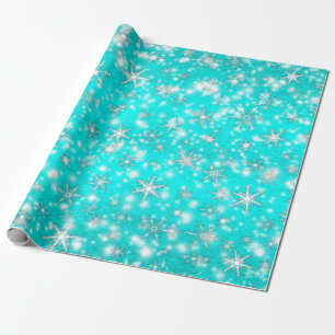 Christmas  Snowflakes Sparkles in Turquoise Wrapping Paper