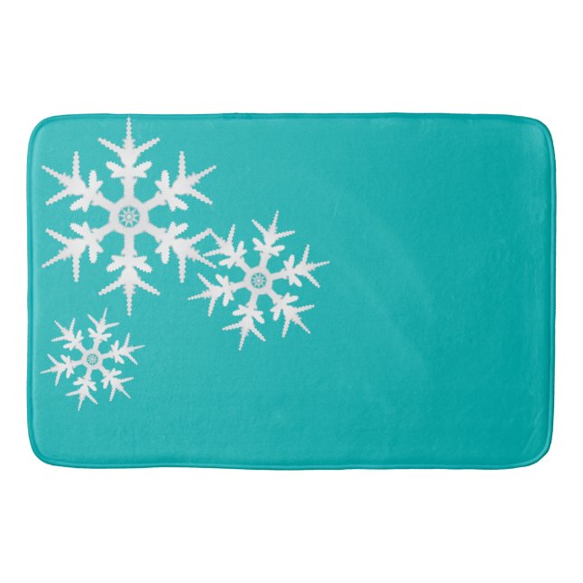 Christmas Snowflakes Teal Bath Mat (Front)