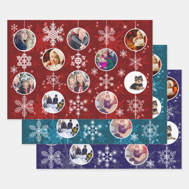 Christmas Snowflakes Ten Favorite Family Photos Wrapping Paper Sheet (Set)