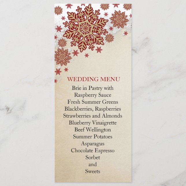 Christmas Snowflakes Winter Wedding Menu (Front)
