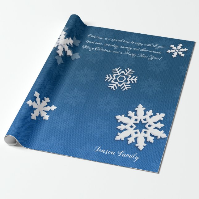 Christmas Snowflakes & Your Wishes, Personalised Wrapping Paper (Unrolled)