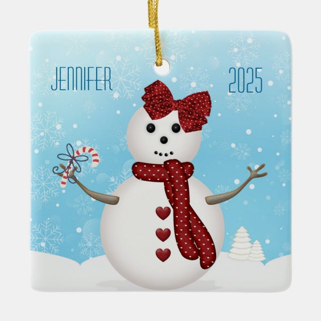 Christmas Snowgirl Ceramic Ornament (Front)