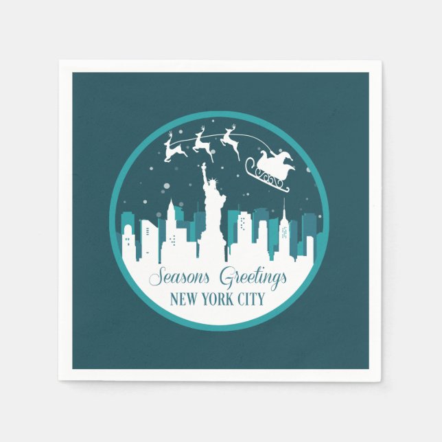CHRISTMAS SNOWGLOBE  NEW YORK CITY SKYLINE PAPER NAPKIN (Front)
